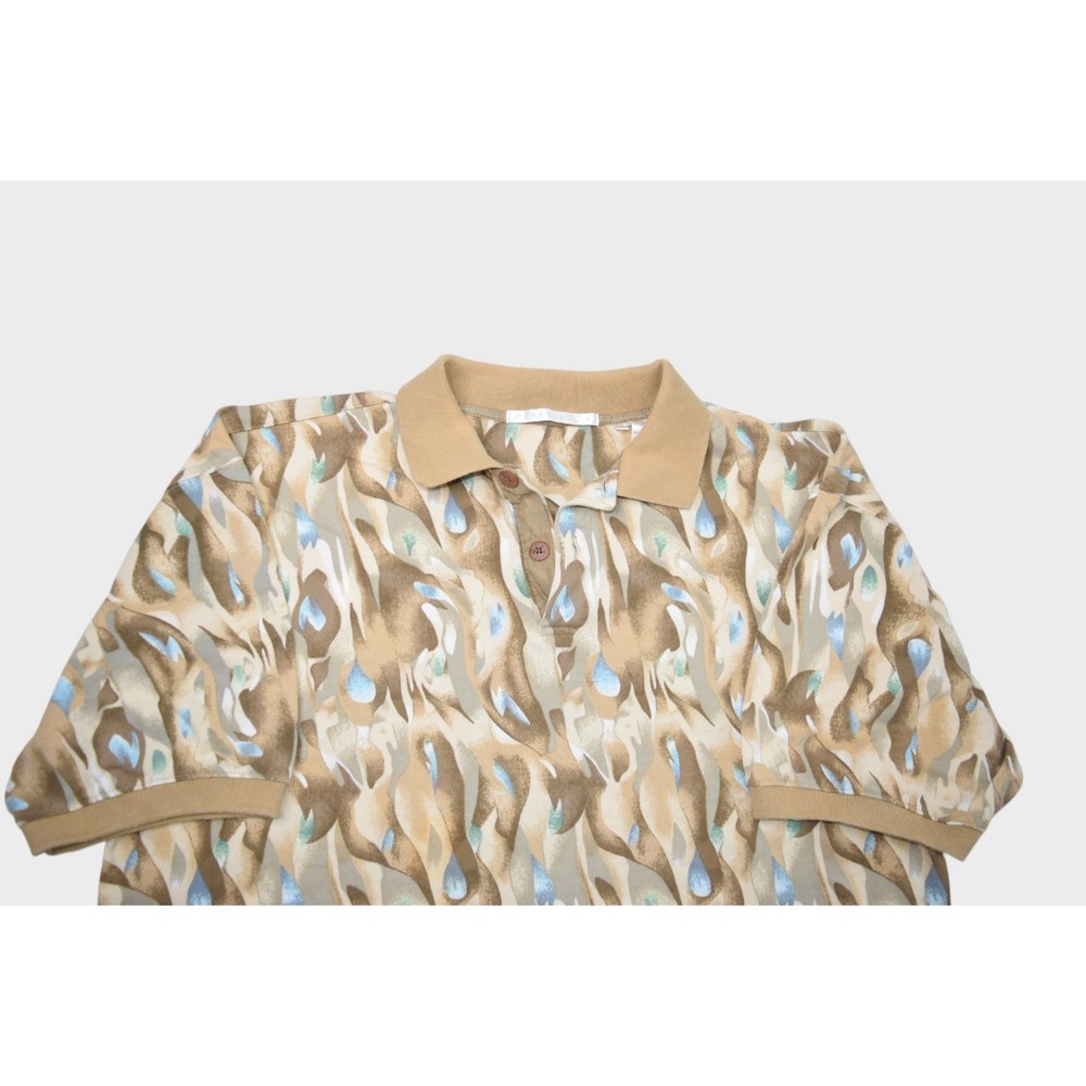 Perry Ellis Shirt Mens XL Cotton Polo Peacock Art Geometric Print Collared Brown - Picture 3 of 7